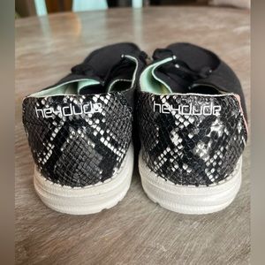 Hey Dude black/faux snake skin shoes. size 9, NWOT.